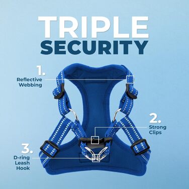 Нашийник та поводок для собак Voyager Step-In Flex з неопренової стропи, 1,8 м, для собак різних порід (XS, Chest: 13-16'), Колір: Королівський синій