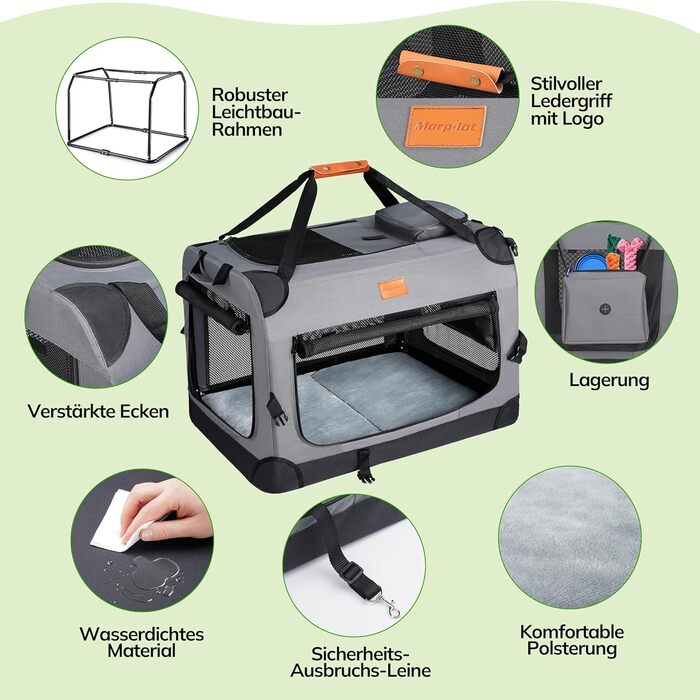 Транспортна переноска для котів та цуценят Morpilot до 7 кг, 70L, сіра