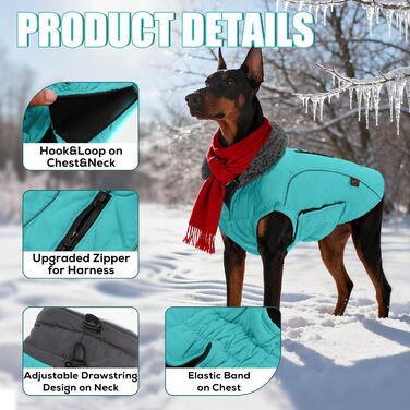 Зимовий теплий пуховик для собак EMUST, флісова підкладка, тепла куртка для собак маленьких, середніх та великих порід, одяг для собак у холодну погоду, XXXL, колір: Нью-Туркіс