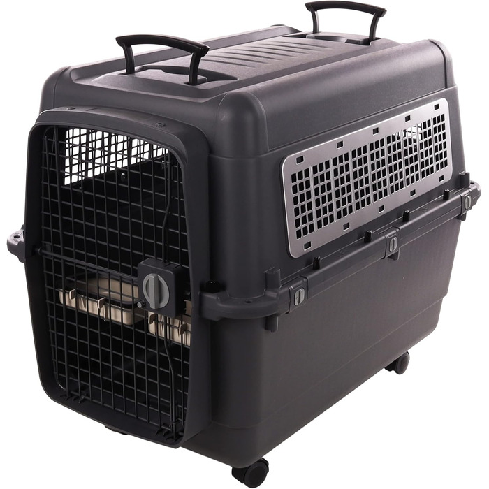 Клітка-переноска для собак Flamingo Lanta – темно-сіра | Розмір L (56 × 80 × 59,5 см) | Безпечна, практична та комфортна переноска для вашого собаки