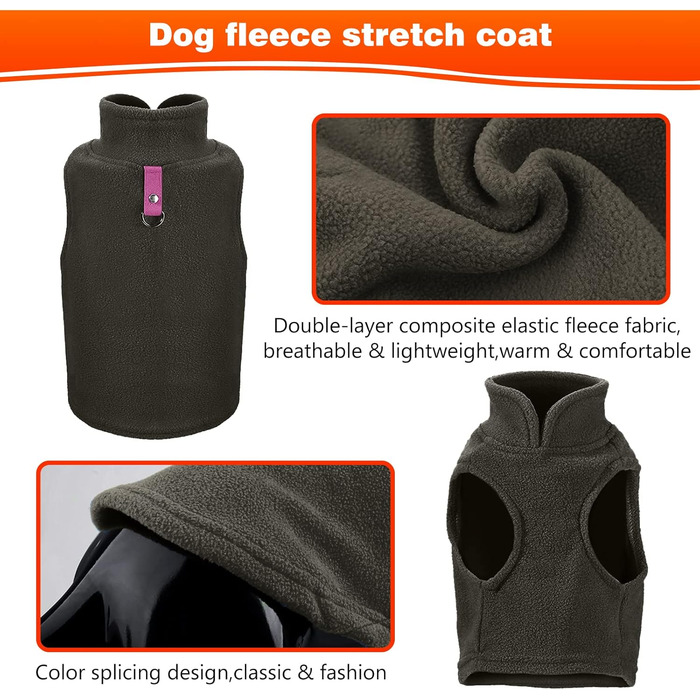 PETCUTE Тепла жилетка для собак, зимова куртка для великих собак, жилетка для домашніх тварин, тепла куртка для собак з отвором для повідка, ідеально підходить для зими, м'яка флісова жилетка (M, Кофе)