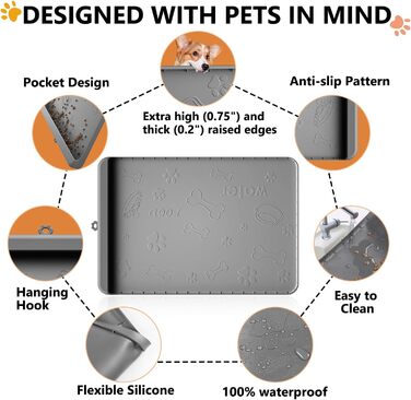 Килимок для годування собак та котів Synvion, водонепроникний, з неслизьким покриттям та високим бортиком, 91x61 см