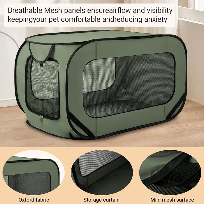Транспортна переноска для собак CAIEJSAEN 92x52x52 см, складана, з оксфордської тканини, сітчаста, дихаюча, для подорожей та авто