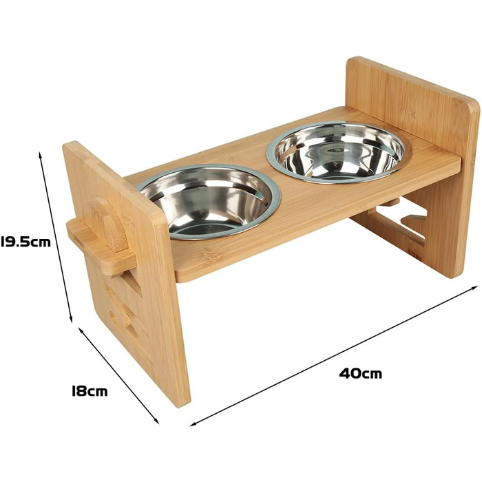 Підвищений годівниця для собак та котів 2-в-1, 4 регульовані висоти, антиковзкий стійкий підставка з нержавіючою чашею, підходить для всіх порід (бамбук)