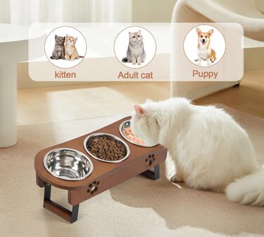 Підвищені годівниці для котів 3 шт. з регульованою висотою, з підставкою, з нержавіючої сталі, для води та корму, для котів та маленьких собак, коричневі