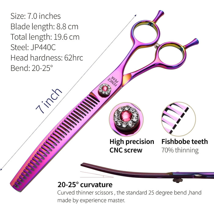 Професійна ножиця для грумінгу собак Fenice Peak, вигнута, 17.8 см, з високоякісних сталевих лез, довговічна, для собак та котів