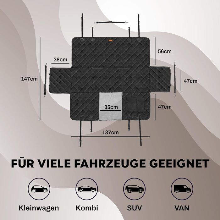 Захист для заднього сидіння автомобіля для собак Hainberger: водовідштовхувальний, стійкий до подряпин, з боковим захистом та оглядовим вікном, 137x147 см