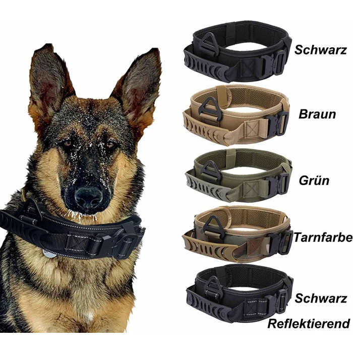 Нашийник для собак Vmokki з м'якою підкладкою, 7 см, з двома пряжками, контрольний ручка, тактичний, регульований, для великих собак (камуфляж)