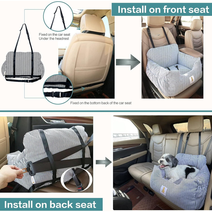 Автокрісло для собак - підвищення для цуценят, з кишенями для зберігання та страхувальним ремінцем, знімне та пральне, антиковзаюча підставка, для автомобіля та дому (Блакитне)