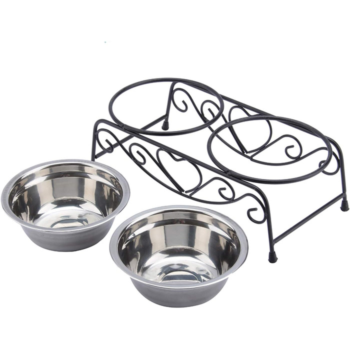 Набір мисок для собак та котів з нержавіючої сталі, подвійний набір з підставкою, миски для води та корму