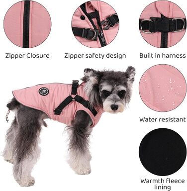 Куртка для собак Norbi, зимовий теплий плащ з інтегрованим нашийником, регульований, для маленьких та великих собак, холодна погода (X-Large, Рожевий)