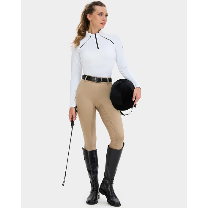 Легінси для верхової їзди жіночі HMILE з силіконовим вставками, висока талія, еластичні, з кишенею для телефону та петлями для ременя (Хакі, S)