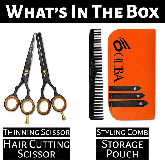 Професійна перукарська ножиці OCBA 6 дюймів - для чоловіків та жінок, чорний комплект