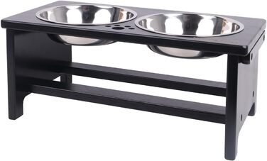Підвищені годівниці для собак великих порід, на стійці, без розливання, набір з 2 годівниць з нержавіючої сталі, XL (35.56 см), об'єм 48 Oz, та середні (17.78 см), об'єм 29 Oz, чорного кольору