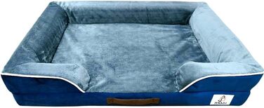 Ортопедичне ліжко для собак великих порід, вологостійке, з memory foam, знімний чохол, антиковзаюча база (89 x 64 x 17 см, блакитний/сірий)