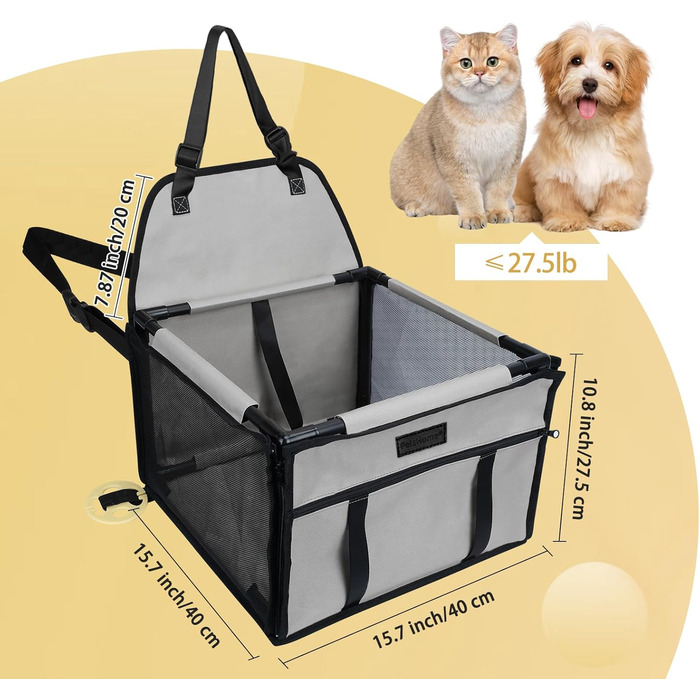 PetsHome Автокрісло для собак, складне, водонепроникне, дихаюче, оксфорд, з 12 ПВХ-трубками, для малих і середніх собак, автокрісло-бустер для подорожей