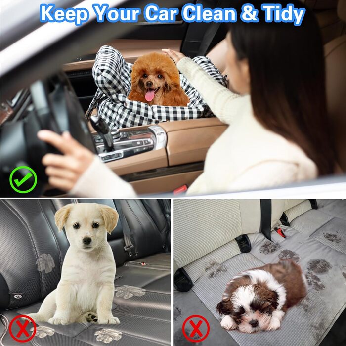 Автокрісло для собак маленьких порід, переносна автолюлька для цуценят, стильна переносна сумка для тварин з великими кишенями, автокрісло для собак, яке можна прати в пральній машині (Чорний)