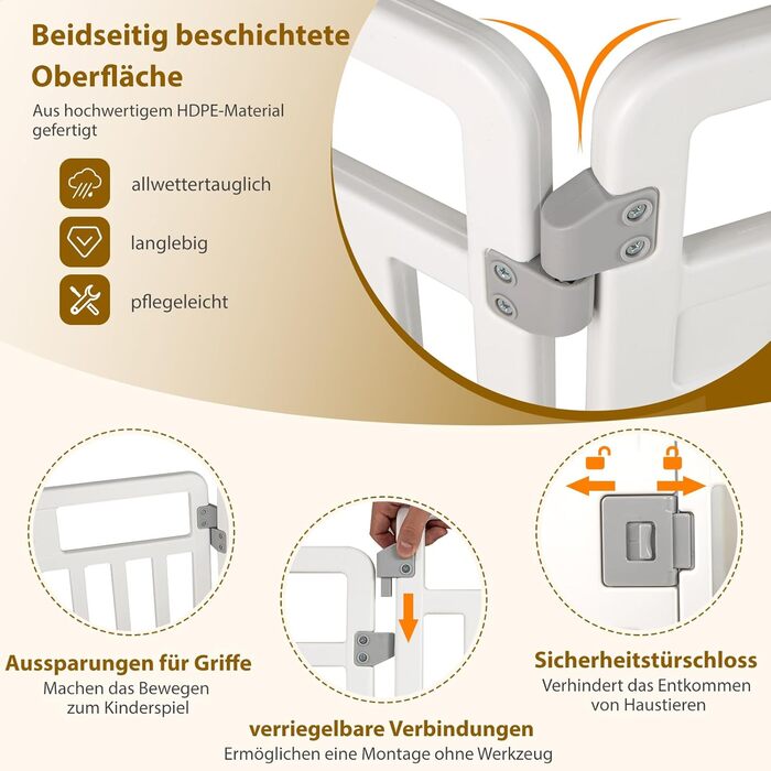 Лягувачка для цуценят COSTWAY з 6 панелей, біла, 80 см, для дому та вулиці