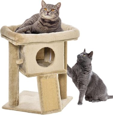 Дряпка для котів PawHut 57 см з будиночком, лежаком, іграшкою та когтеточкою, для котів до 5 кг, колір кава