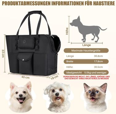 Транспортна сумка для собак та котів Eyein - чорна, до 5,5 кг, з кишенями та страхувальним ремінцем