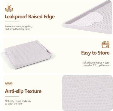 Килимок для котячого туалету Bartuke з іграшкою-м'ячиком, 86 x 56 см, силіконовий, контролює розсипання, м'який для лапок, легко миється (Білий)