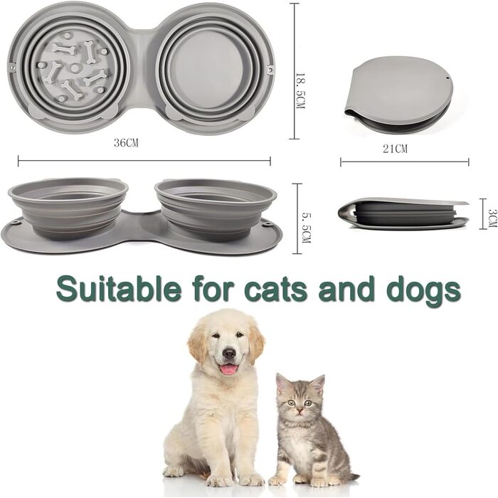 CEASELESLY Набори мисок для собак з нержавіючої сталі, 2 шт по 400 мл, з підставкою з силікону, для собак середніх та маленьких порід, котів та цуценят, сірий колір