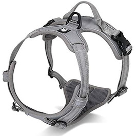 Шлейка для собак Truelove No-Pull з відбиваючими елементами, регульована, з 2 карабінами та ручкою для контролю, для собак малих, середніх та великих порід, TLH5651 S, сіра