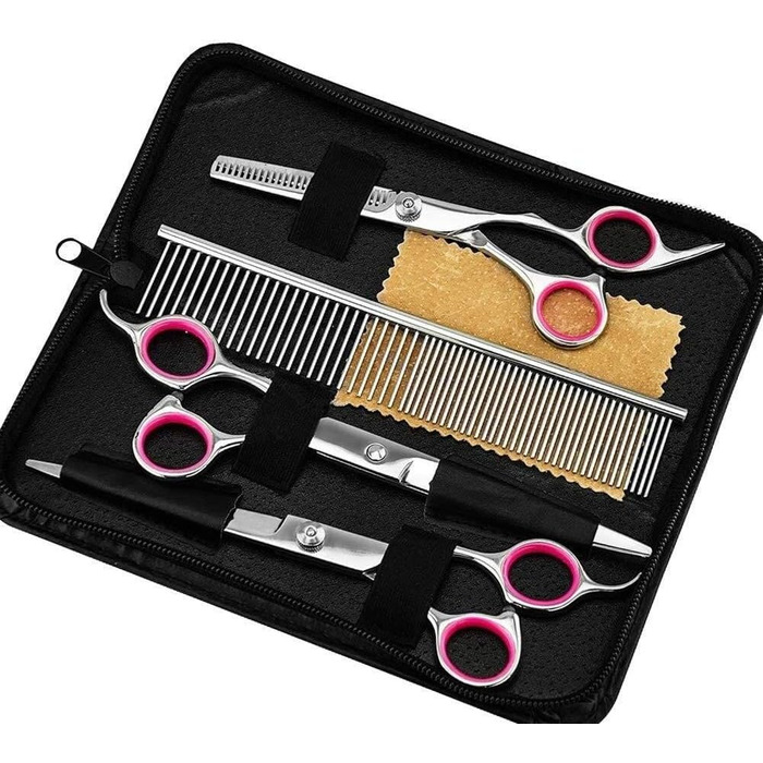 Набір професійних інструментів для грумінгу собак та котів: ножиці, тример, щітка, кусачки для нігтів. Нержавіюча сталь, 7 дюймів