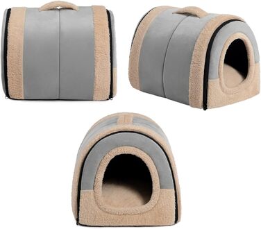 Кішечка Hollypet: ліжко для котів та маленьких собак, 2-в-1, тепле гніздо-печера з кришталевої оксамиту, сірий колір, для дому та вулиці