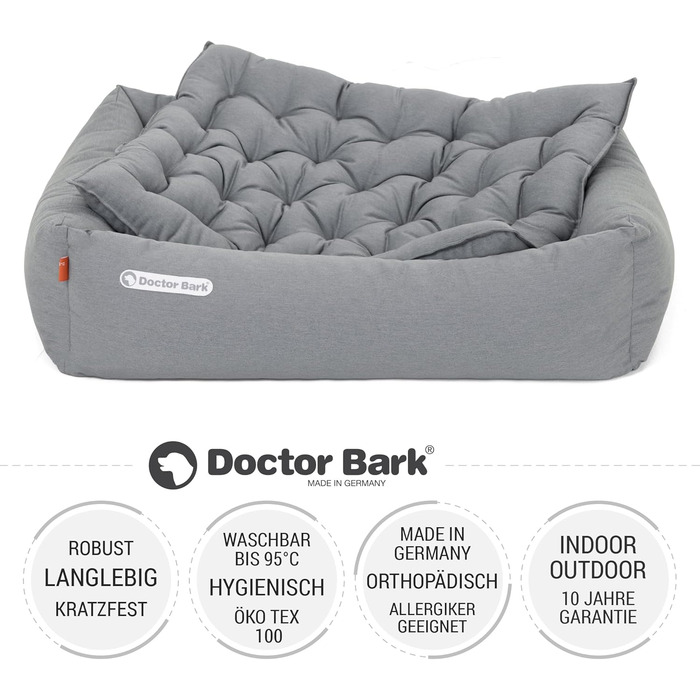 Ортопедичне ліжко для собак Doctor Bark - миється до 95°C, гігієнічне, без запаху, з м'яким коржем для собак середніх порід (M - 80x70 см, світло-сірий)