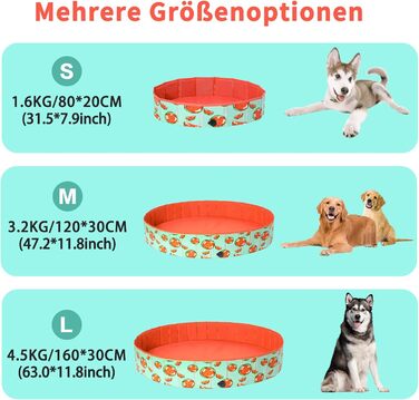 Надувний басейн для собак великих та маленьких порід, 80/120/160 см, складаний, портативний, екологічний PVC, (S:80x20 см, кавун)