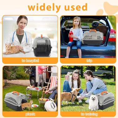 Транспортна переноска для собак та котів Aufun, 48x32x32 см, пластик з металевим ґратом, сіра+чорна