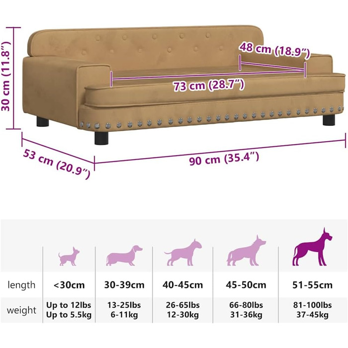 Лягальня для собак VidaXL, 90 x 53 x 30 см, коричнева
