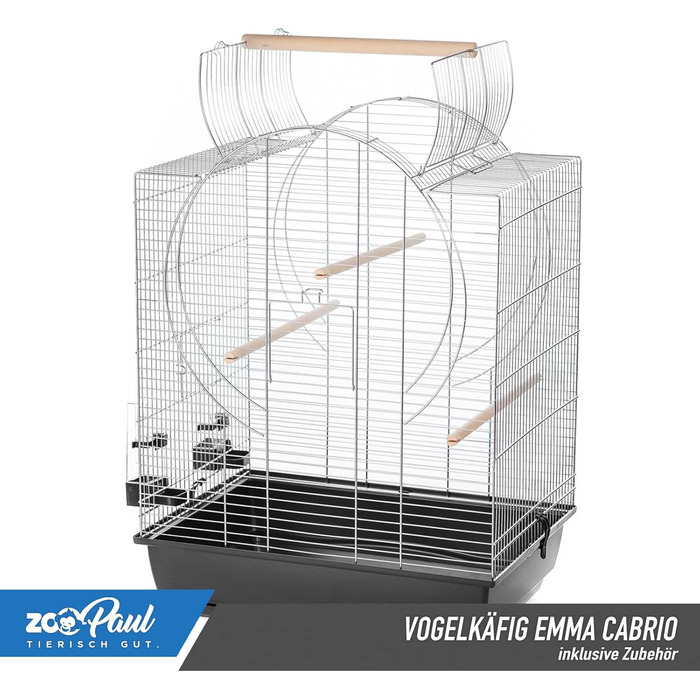 Клітка для птахів Emma Cabrio 72x54x38 см, хром/чорна, для канарок і хвилястих папуг, вольєра з аксесуарами