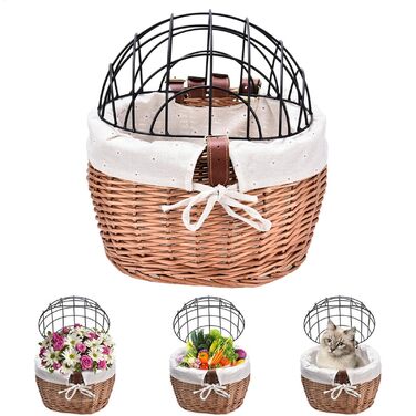 Кошик для собак на велосипед, переноска для тварин з лози, для велосипеда – знімний тримач для собак, велосипедна підставка, утримувач для собак на велосипед