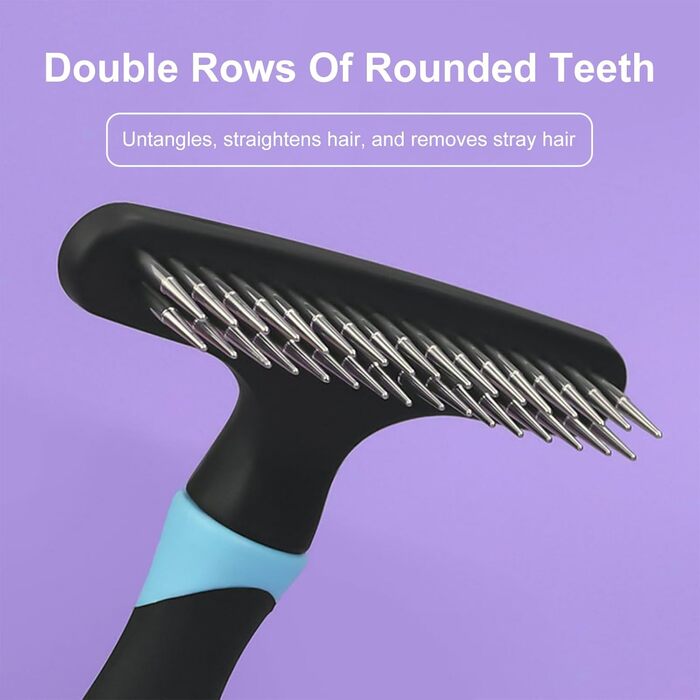 Щітка для вичісування собак, синьо-чорна, гребінець для догляду за шерстю, інструмент для видалення ковтунів, для короткої та довгої шерсті, дворядний