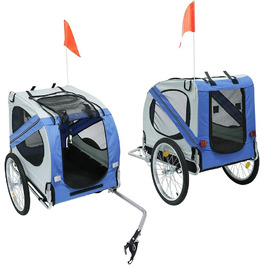 Багатофункціональний велопричіп 2-в-1: для дітей та домашніх тварин. Велосипедний візок-причіп, 2 місця, сірий/блакитний (137x73x90 см)