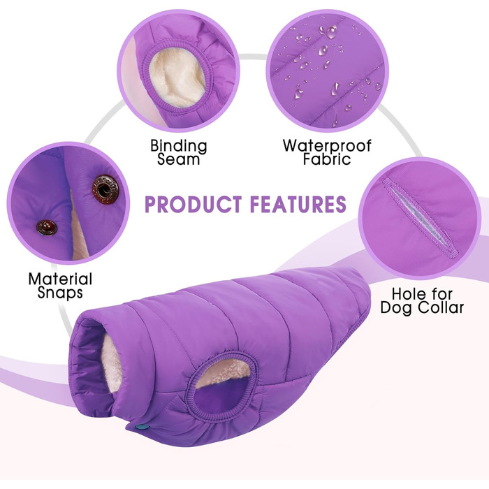Зимовий теплий одяг для собак ASENKU: водонепроникна куртка та жилетка з флісовою підкладкою (Lila, XS)