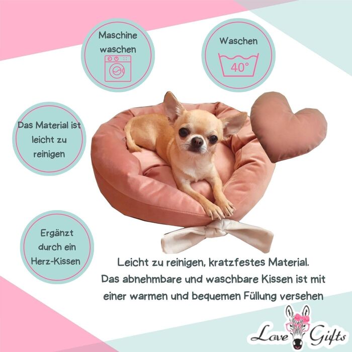 М'яке подушко-ліжко для собак Love Gifts® | Ортопедичне ліжко для собак середніх та маленьких порід | Рожевий колір