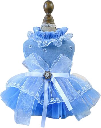 Сукня-тьюль для котів, мереживна, блакитна, середнього розміру (для дівчаток)