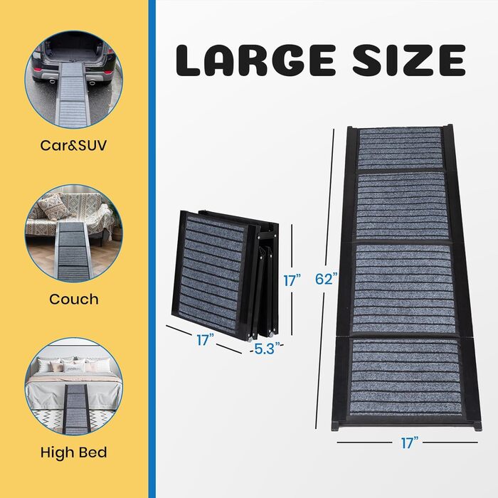 Рампа для собак преміум-класу, портативна, для великих собак, антиковзка поверхня, складана, легка, до 113 кг, для автомобілів та SUV