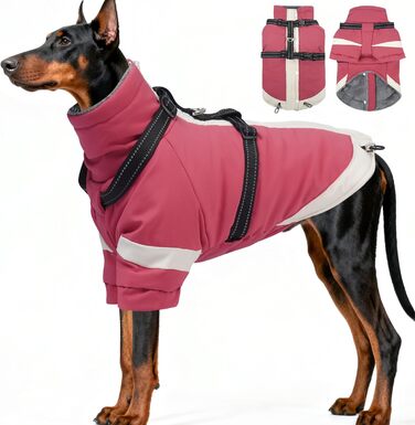 Зимовий теплий куртка для собак з інтегрованим повдцем, рогатим коміром та рукавами, водовідштовхуючий, світловідбиваючий, для нічного часу, тепла одіяння для цуценят, підходить для снігу та холодної погоди, Чихуахуа, Рожевий, XS (Обхват грудей 35 см), Pi