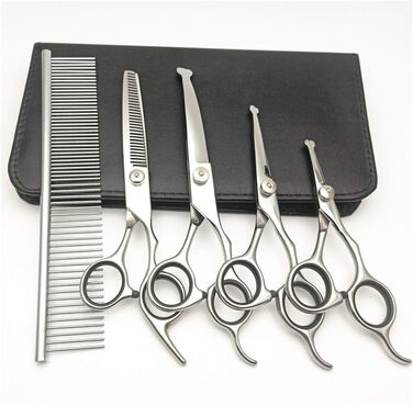 Набір професійних ножиць для грумінгу собак та котів, набір для стрижки та витончення шерсті, нержавіюча сталь, безпечні закруглені кінчики, блакитний колір