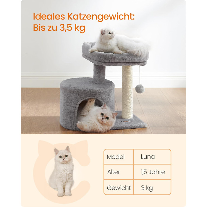 Дряпка для котів Feandrea PCT50W, кігтеточка з сизалю, кімнатна, сіра, з платформою