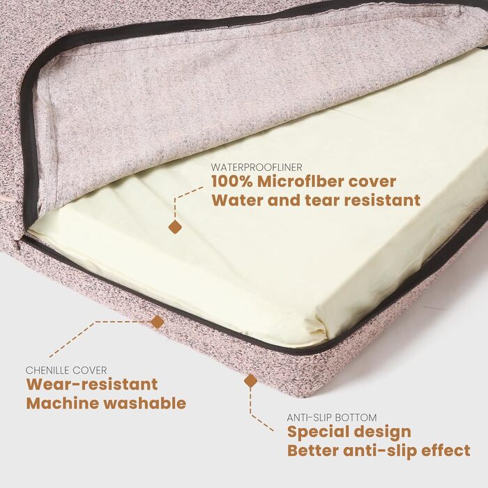 Ортопедичне ліжко для собак Laifug з memory foam, велике, з подушкою, водовідштовхувальне, знімний чохол, розмір L (87x56x10 см)