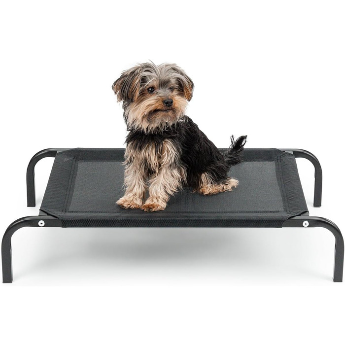Лежанка для собак Lionto Outdoor, 75x47 см, піднята, з металевим каркасом, чорна, знімний дихаючий чохол