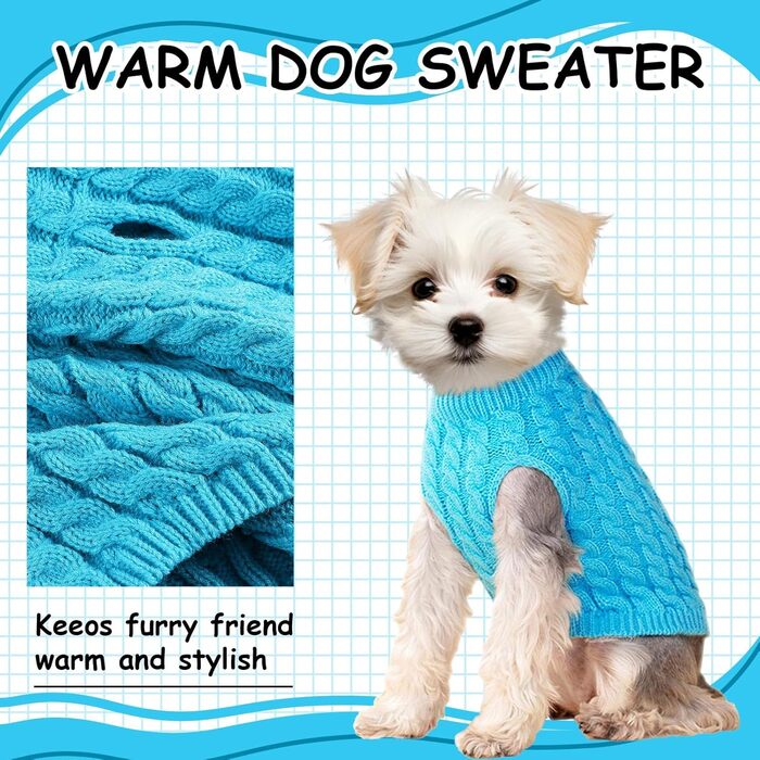 Пуловери для маленьких собак, чихуахуа, йоркширський тер'єр, такса, дівчатка, хлопчики, осінь, зима, цуценята, 2 шт. блакитний/червоний, розмір S