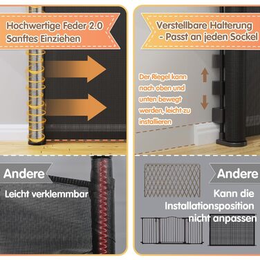 Розсувне захисне оградження для дитини та собаки, 400 см, 105 см заввишки, для сходищ/коридору/внутрішніх/зовнішніх приміщень, білий (чорний)