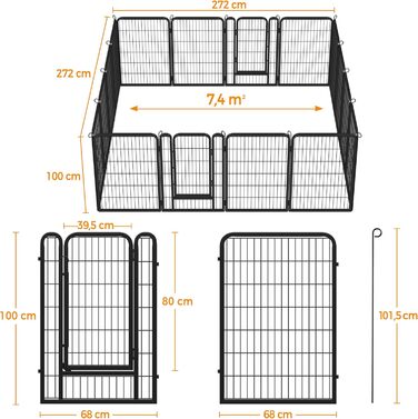 Вольєр для цуценят Yaheetech 16-частинний, 100 см, з сумкою та кріпильними ременями, для дому та саду, легка збірка