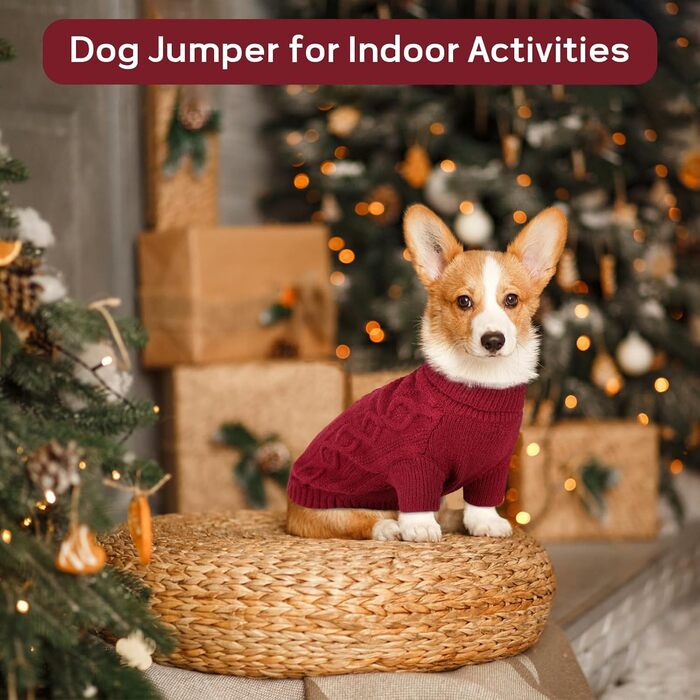 Теплий святковий пуловер для собак з отвором для шлейки, червоний (M) - для маленьких та середніх собак
